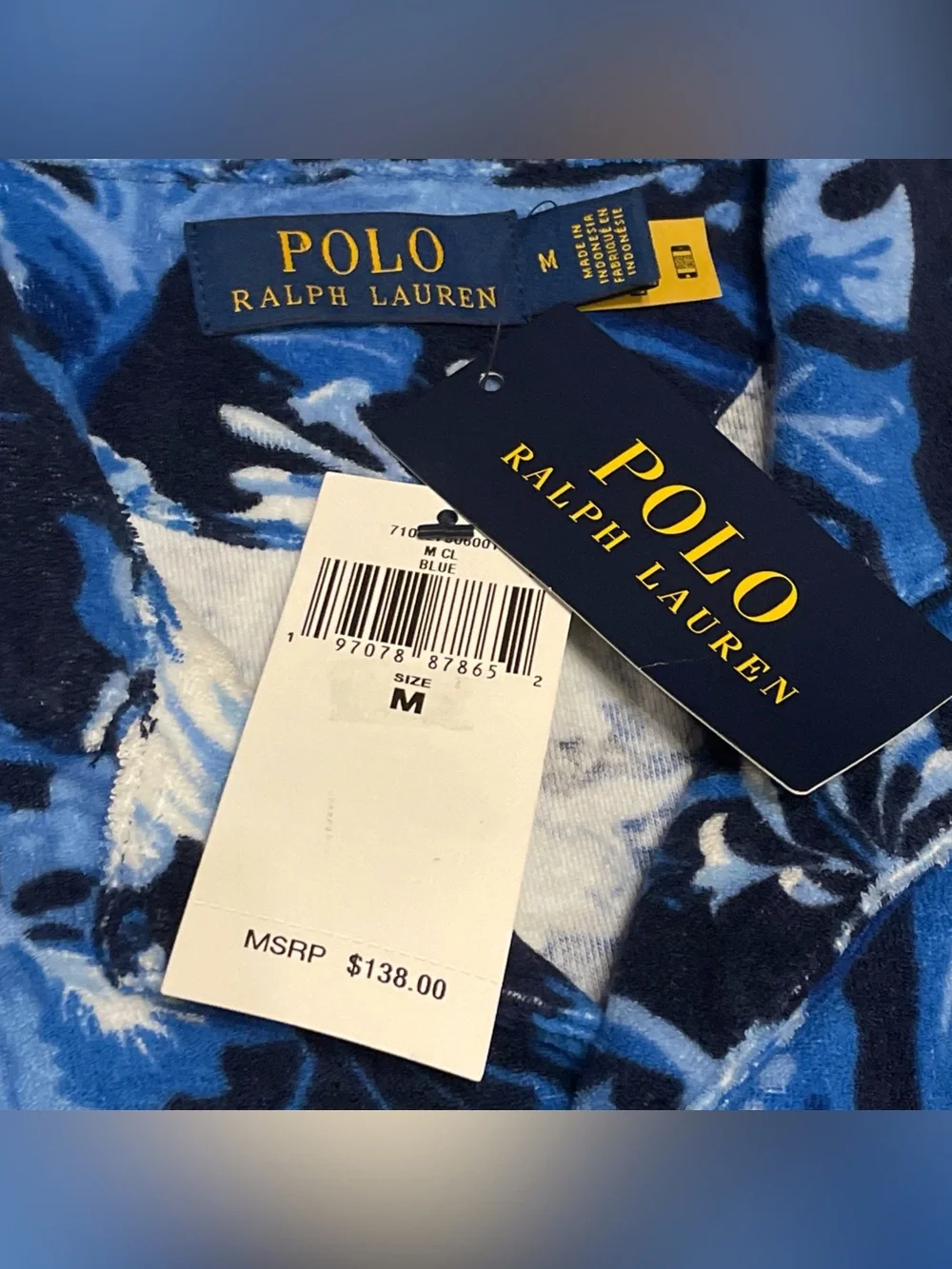 POLO RALPH LAUREN FLORAL HAWAIIAN TERRY SHORT SLEEVE BUTTON UP SHIRT (MEDIUM)